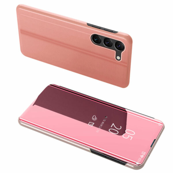 Clear View Case cover for Samsung Galaxy S23+ cover with a flap pink
