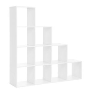 Ξύλινη Βιβλιοθήκη με 10 Ράφια 129.5 x 29 x 129.5 cm Χρώματος Λευκό VASAGLE LBC10WTV1