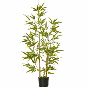 HOMCOM Τεχνητό φυτό μπαμπού Ύψος 120cm με Εσωτερικό και Εξωτερικό Βάζο - Πράσινο