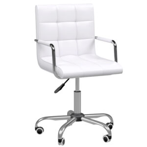 Καρέκλα γραφείου Homcom από λευκή δερματίνη με επένδυση 5 περιστρεφόμενων τροχών και ρυθμιζόμενο ύψος
