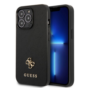 Guess "Small 4G Logo Collection" Hard Case Saffiano Leather Θήκη προστασίας από δερματίνη – iPhone 13 Pro (Μαύρη)