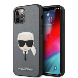 Karl Lagerfeld "Karl's Head" Saffiano Hard Case Θήκη προστασίας από δερματίνη – iPhone 12 / 12 Pro (Silver – KLHCP12MSAKHSL)