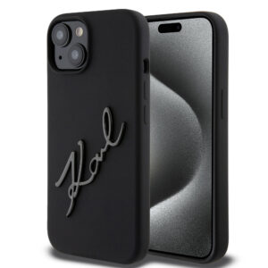 Karl Lagerfeld "Karl Script Logo" Hard Case Θήκη προστασίας από σιλικόνη – iPhone 15 (Black – KLHCP15SSKSBMCK)