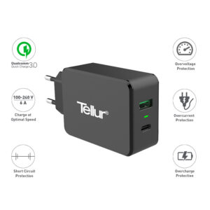 Tellur Dual USB Wall Charger Quick Charge 3.0 6A Φορτιστής δύο θυρών (USB-C + QC3.0)