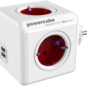 Allocacoc® PowerCube |Original USB| Πολύπριζο 4 θέσεων & 2 USB - Κόκκινο - 1202RD/DEOUPC