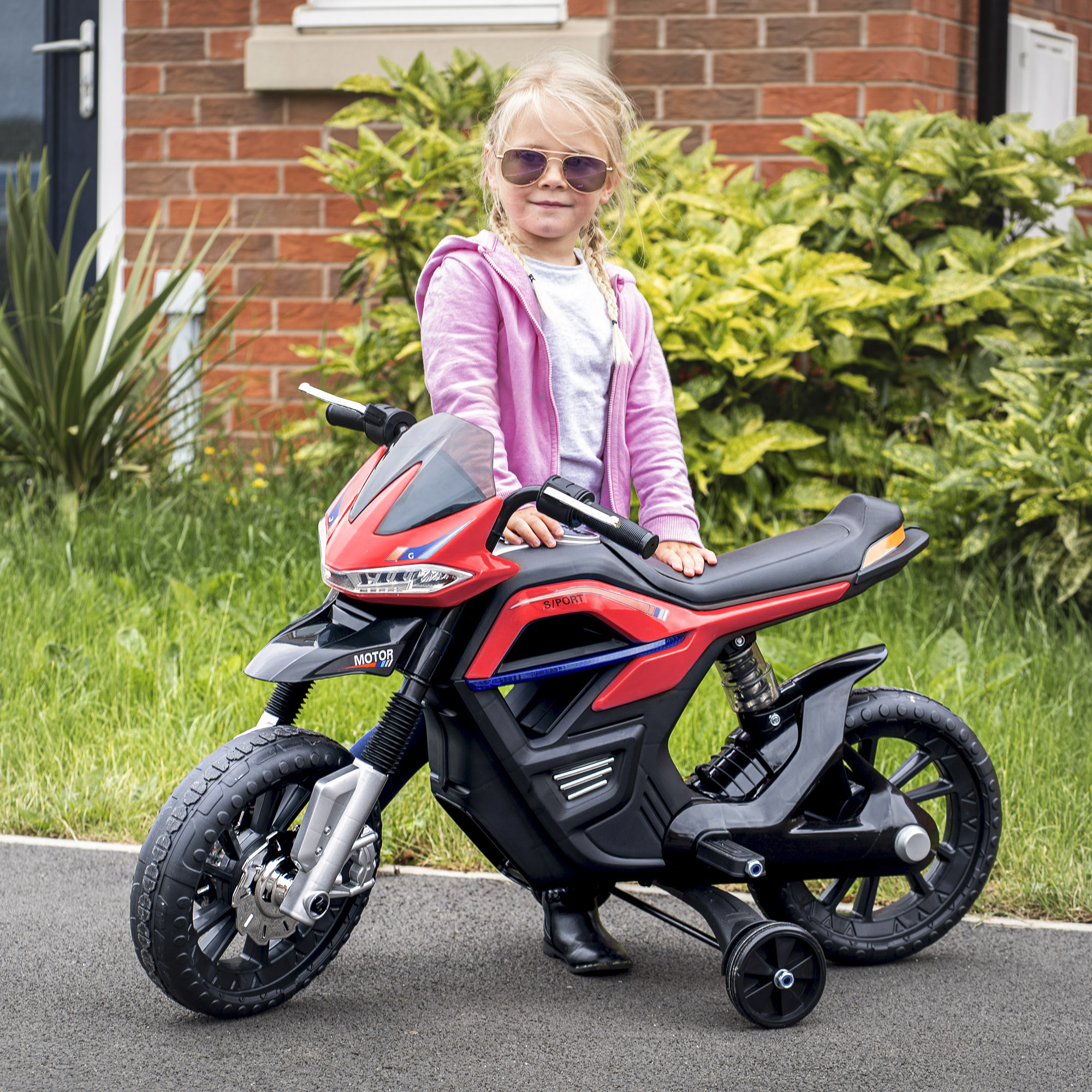 Homcom Electric μοτοσυκλέτα για παιδιά Διπλή ανάρτηση με μουσική και φώτα για παιδιά από 3 έως 6 ετών Κόκκινο