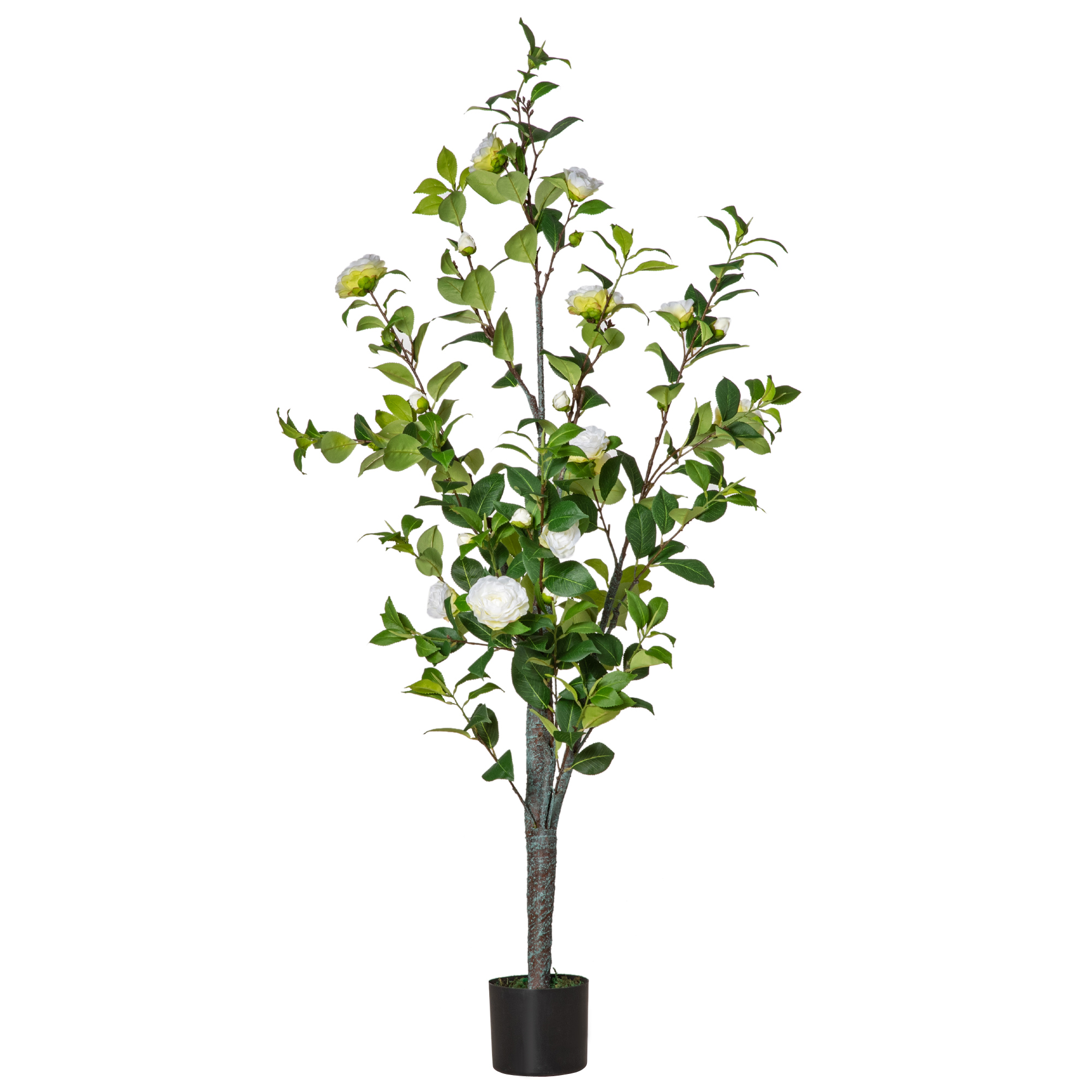 HOMCOM Fake Camellia Tree Plant με γλάστρα και 25 λουλούδια για εσωτερικούς και εξωτερικούς χώρους