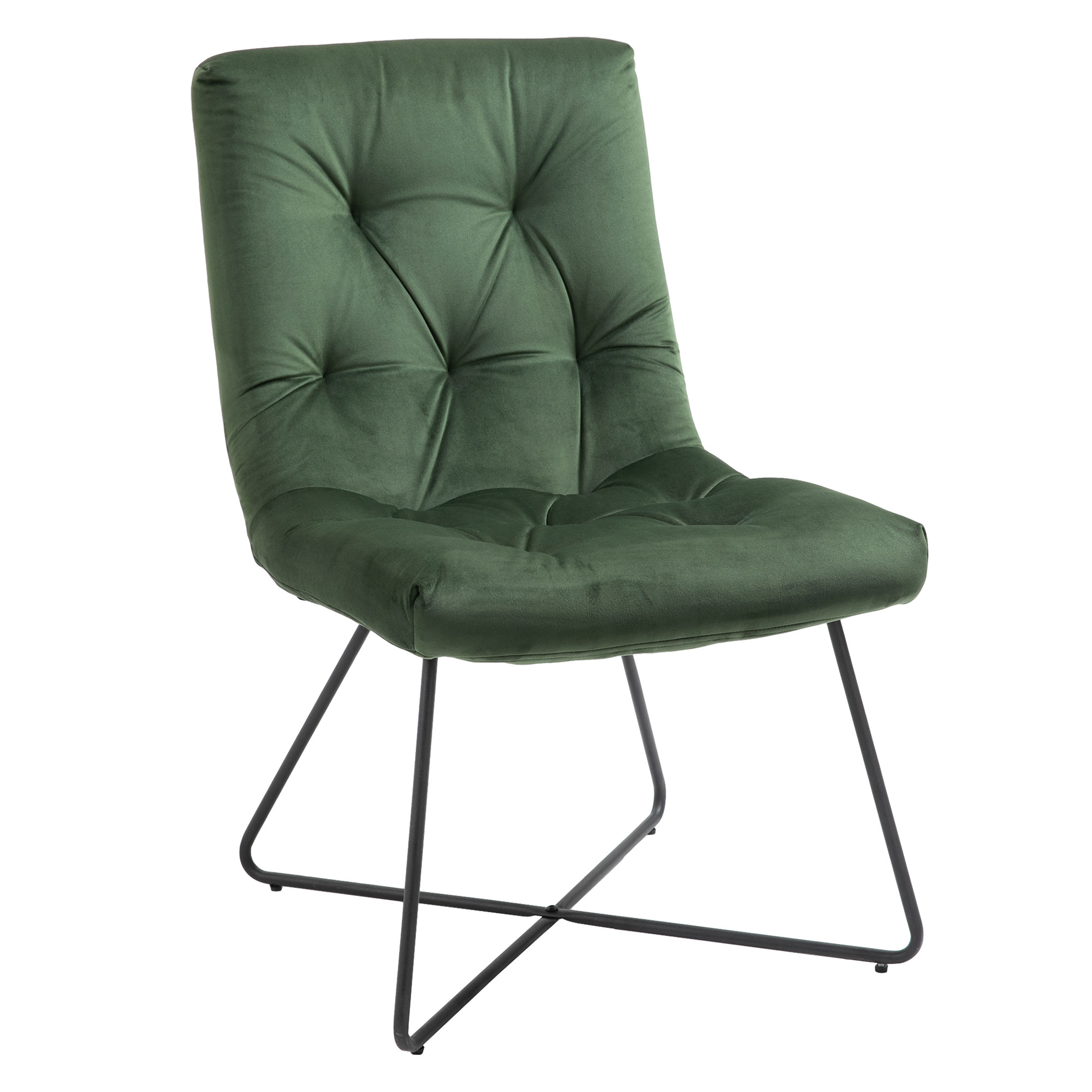 HOMCOM Μοντέρνα Επενδυμένη Καρέκλα από Μαύρο Μεταλλικό και Πράσινο Ύφασμα
