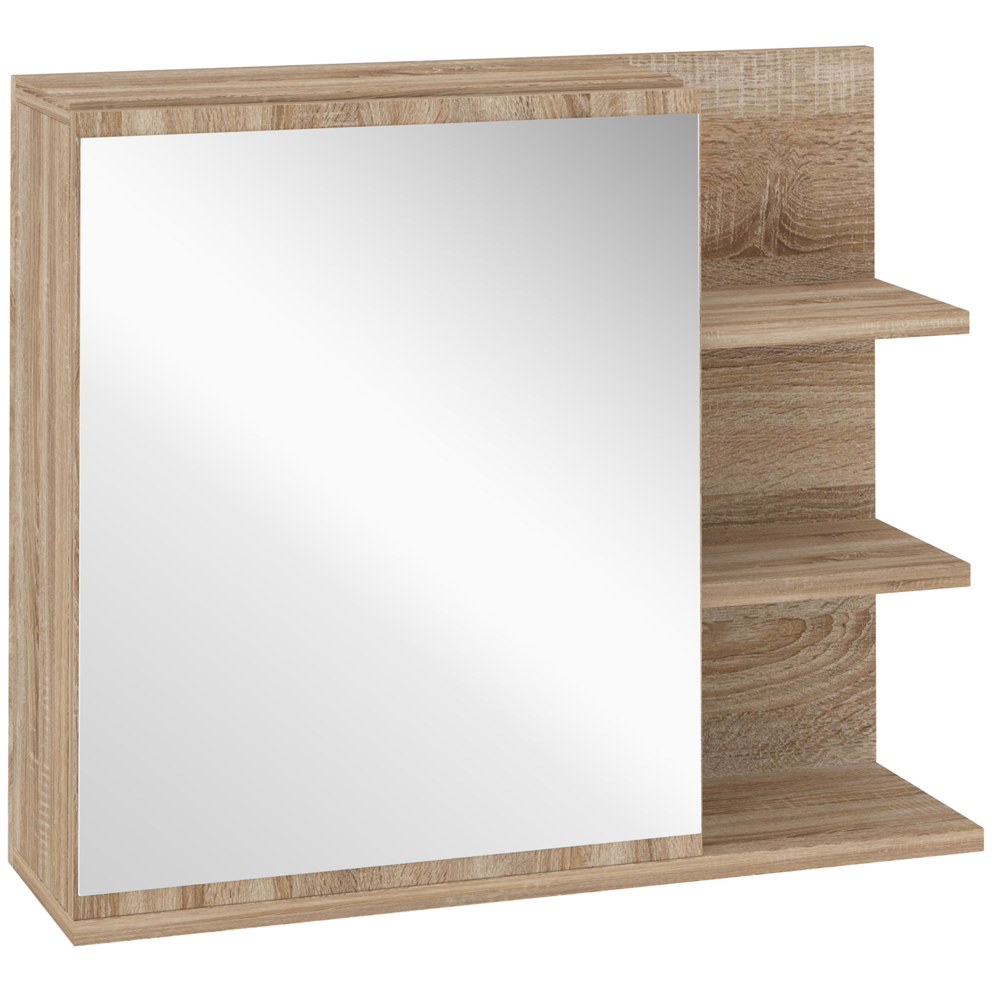 kleankin Καθρέφτης Τοίχου Μπάνιου με Πόρτα και 3 Πλαϊνά Ξύλινα Ράφια