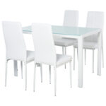 Homcom Μεταλλικό και Γυάλινο Σετ Τραπεζιού με 4 Επενδυμένες Καρέκλες για Κουζίνα ή Τραπεζαρία Λευκό