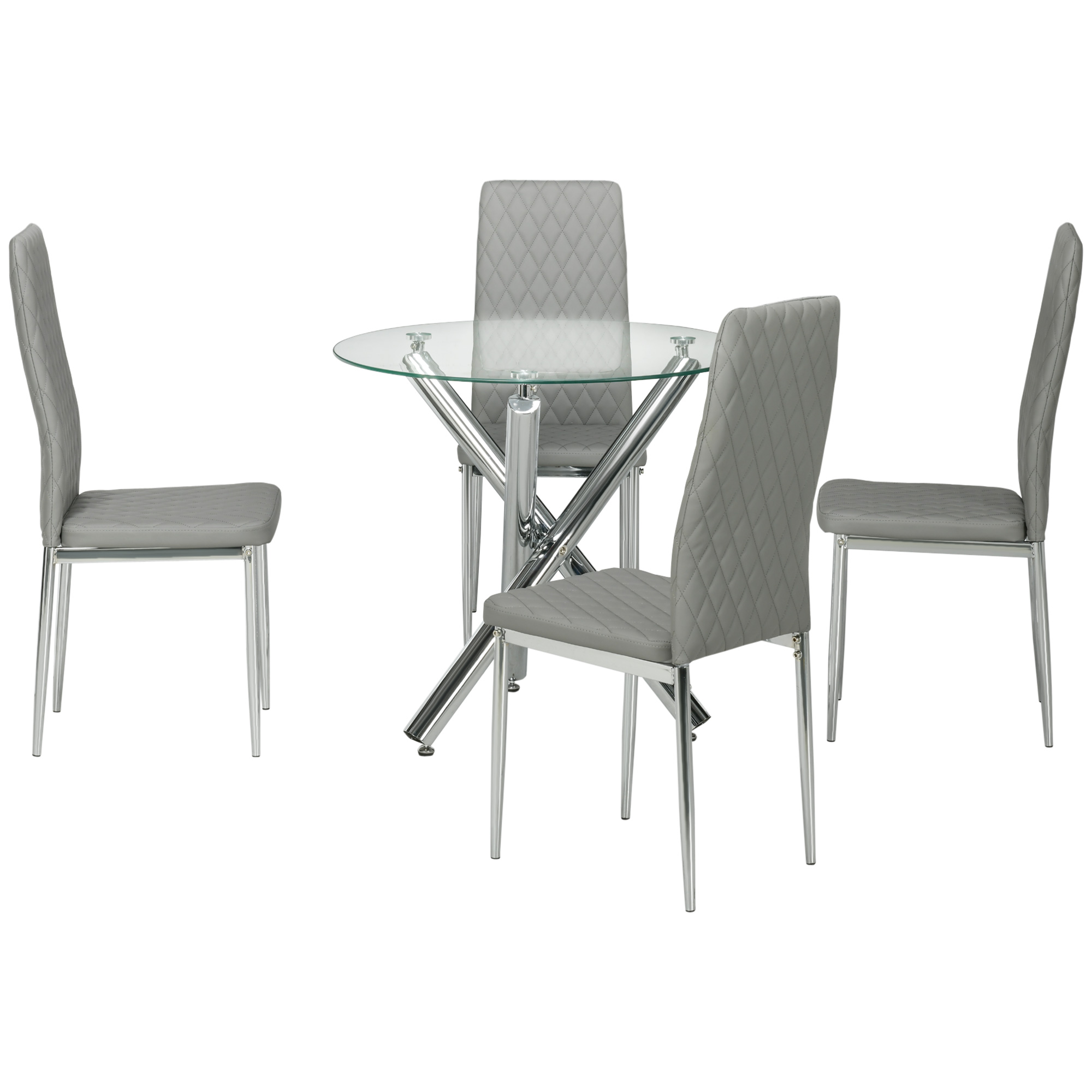 Σετ τραπεζαρίας HOMCOM με στρογγυλό γυάλινο τραπέζι και 4 δερμάτινες καρέκλες PU