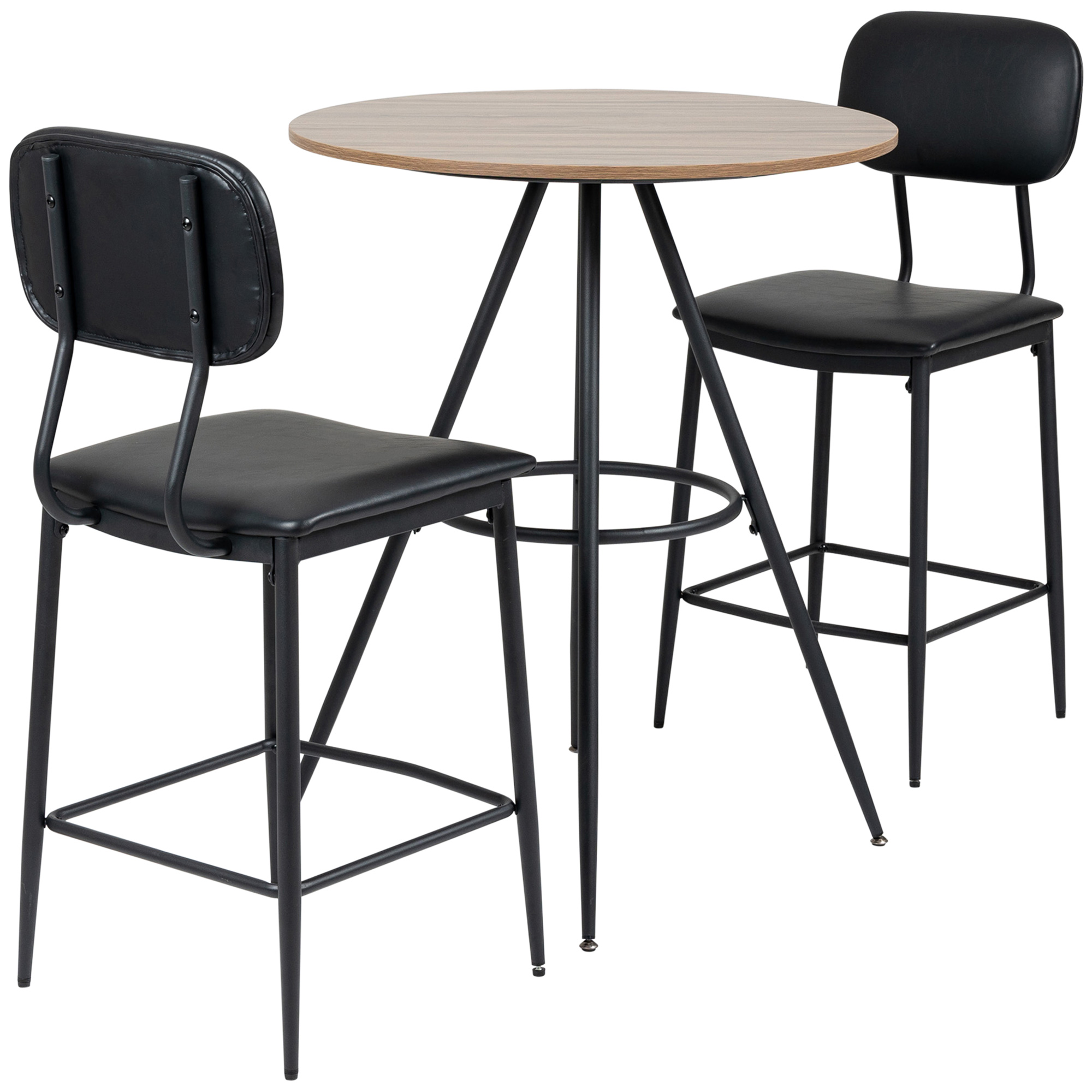 HOMCOM Σετ 3 τραπεζιών κουζίνας και 2 μοντέρνες καρέκλες κουζίνας από δέρμα PU με επενδυμένο κάθισμα
