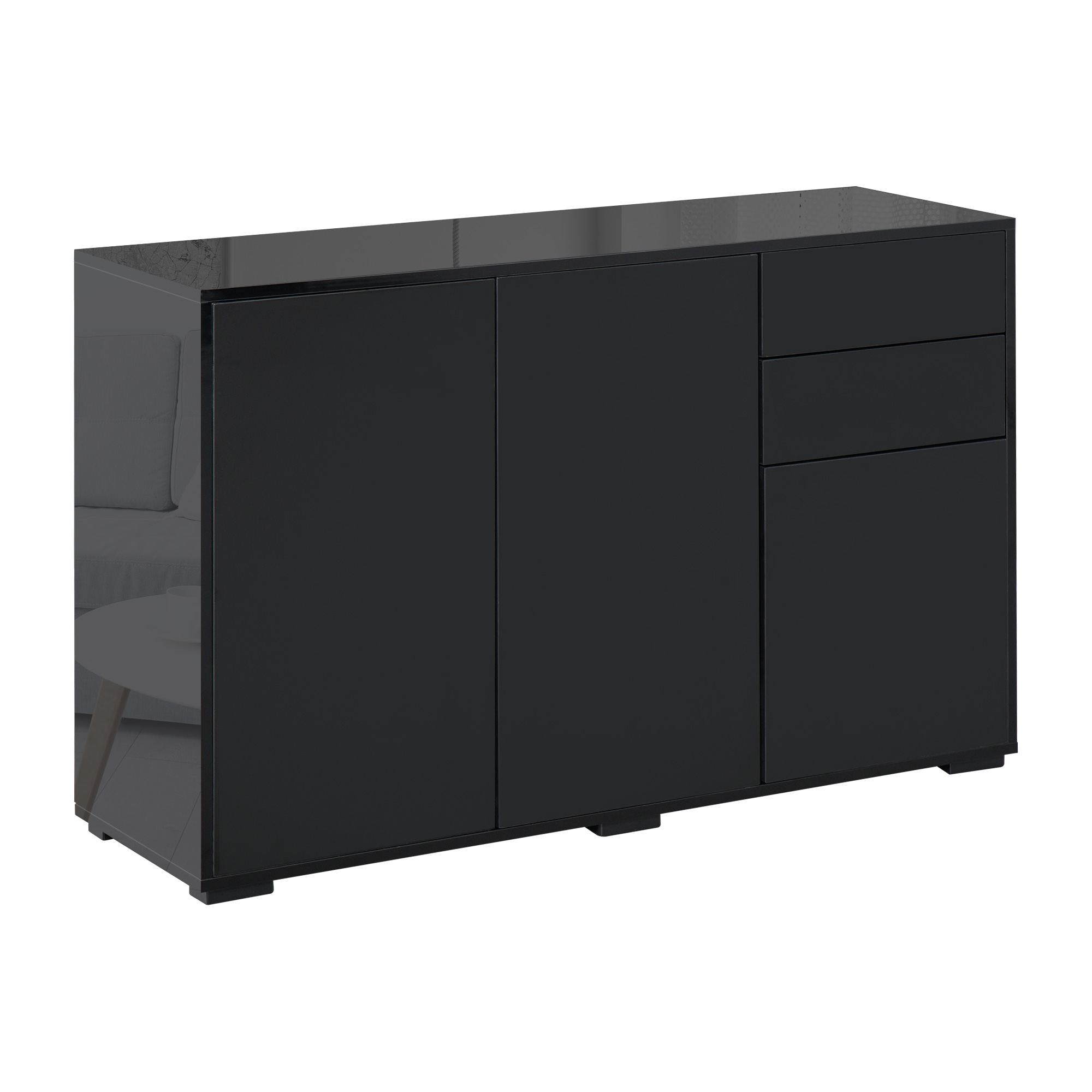 HOMCOM Μαύρο ντουλάπι πολλαπλών χρήσεων με 2 συρτάρια και 2 ντουλάπια push-open