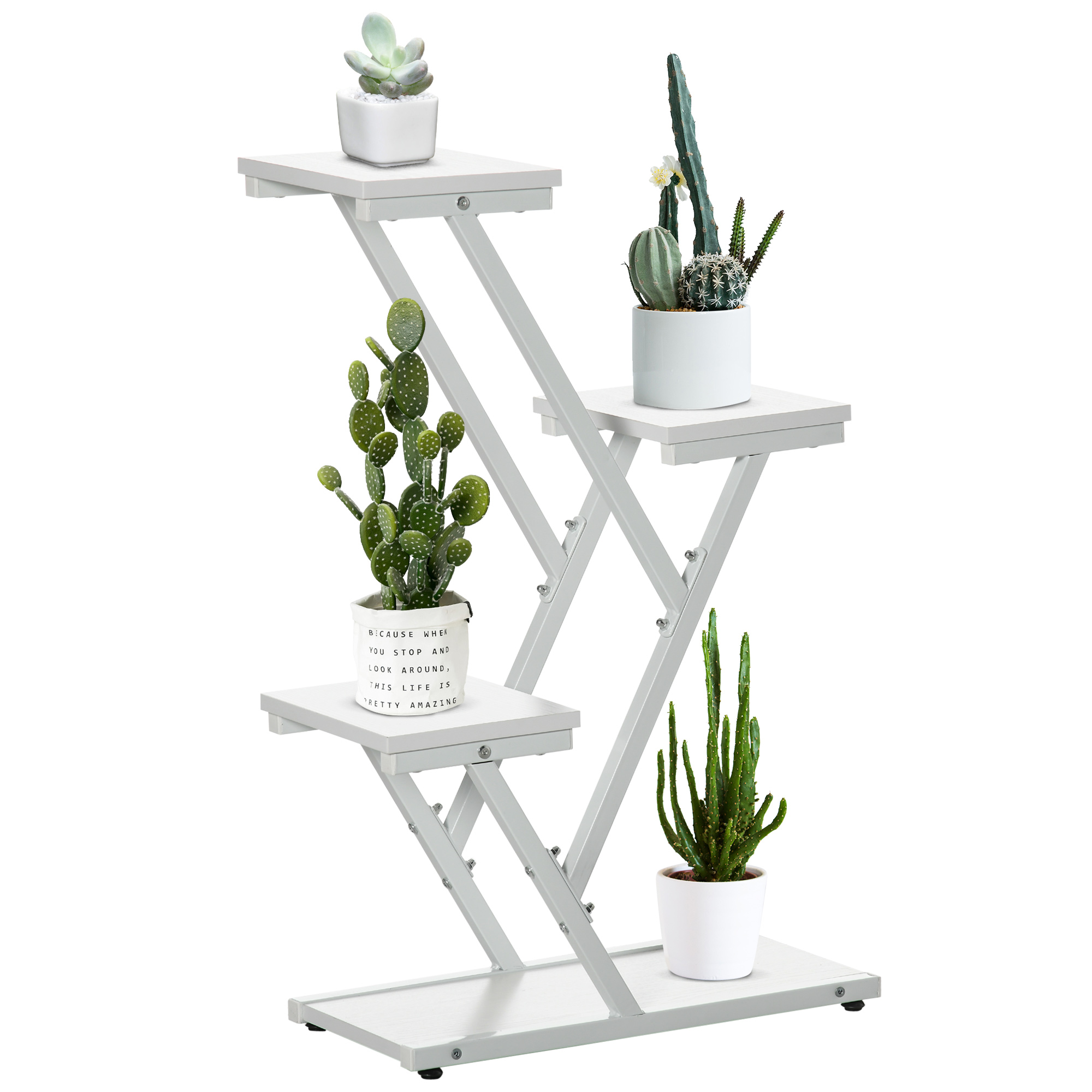 Outsunny 4-Tier Plant Pot Ladder for Indoor and Outdoor MDF and Steel