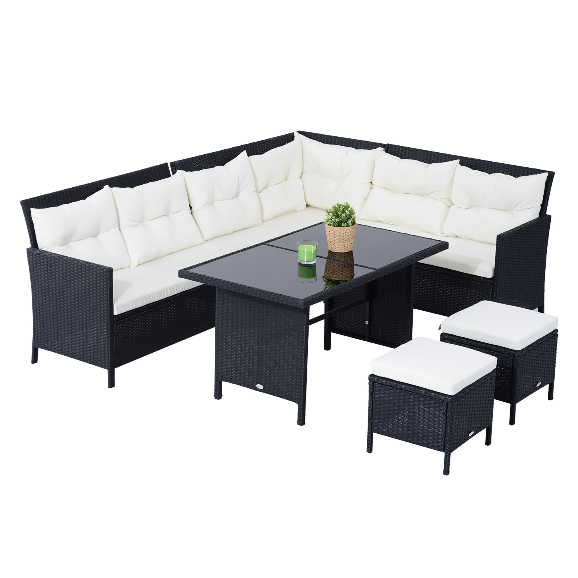 Outsunny Outdoor Garden PE Rattan Furniture Σετ Καναπές 6 τεμαχίων με μαξιλάρια και βοηθητικό τραπέζι