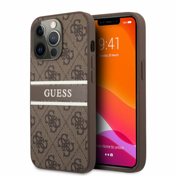 Guess "4G Logo Collection" Printed Stripe Θήκη προστασίας από δερματίνη – iPhone 13 Pro (Καφέ)