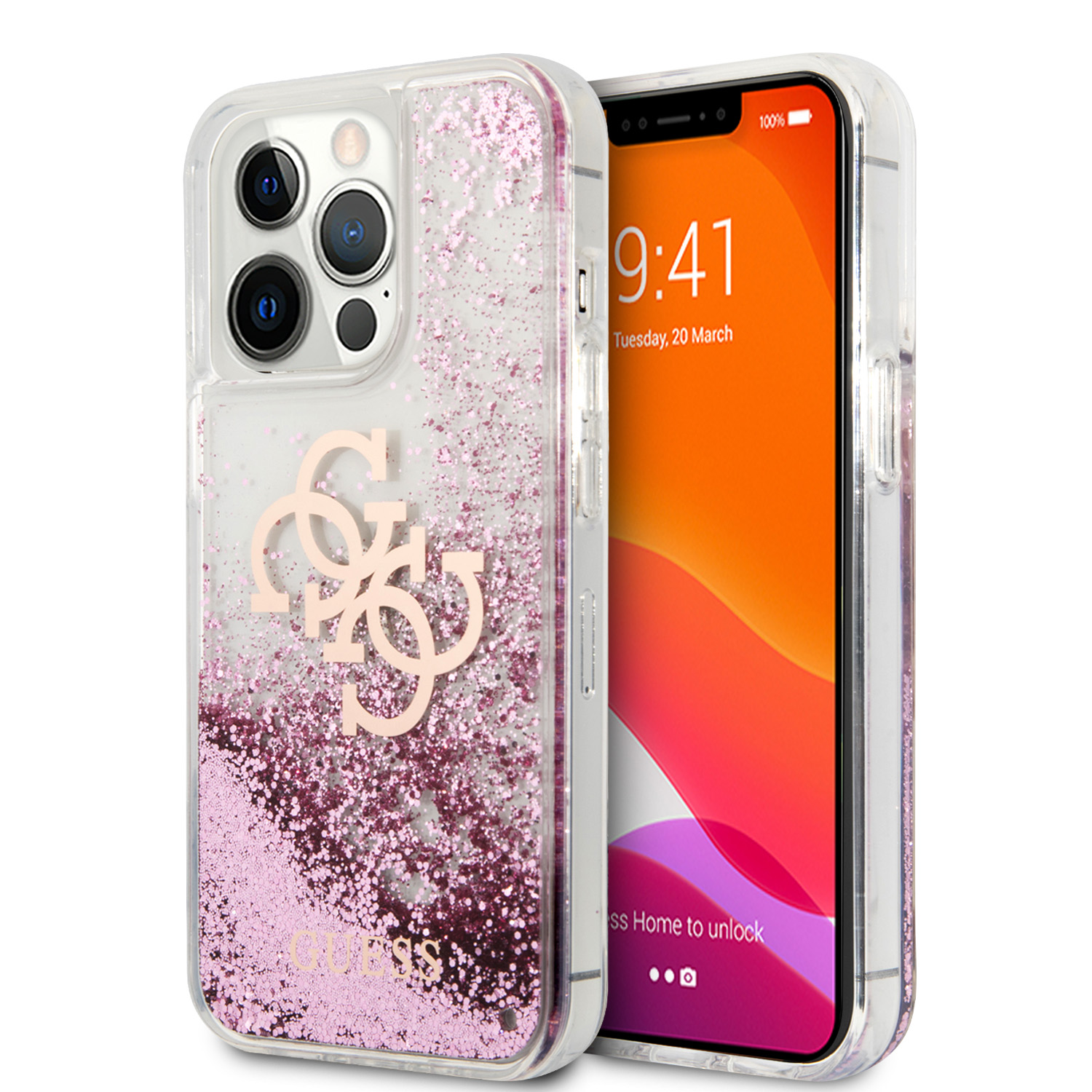 Guess "4G Logo Collection" Θήκη προστασίας – iPhone 13 Pro (Clear/Glitter Pink)