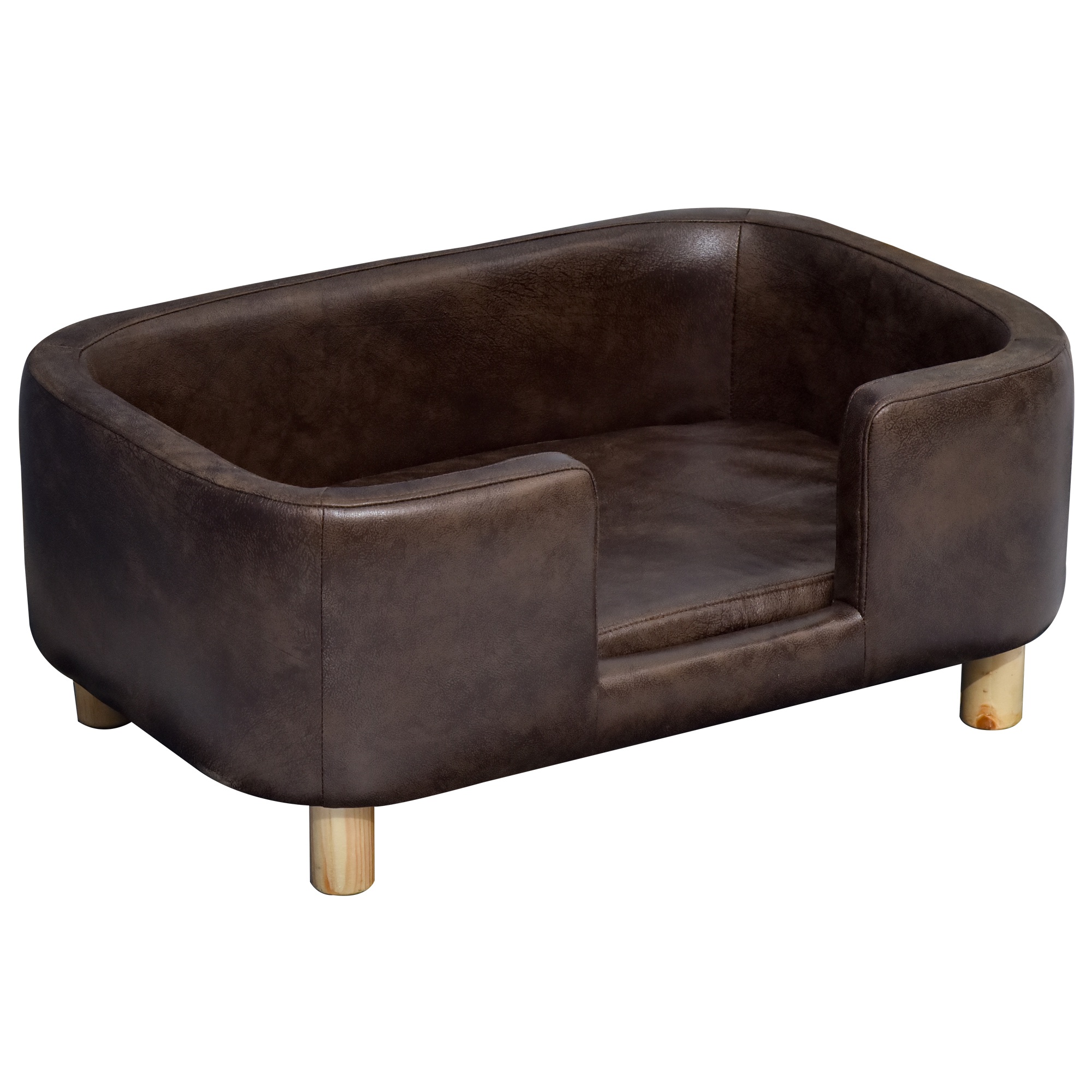 PawHut καναπές-κρεβάτι για σκύλους μικρού και μεσαίου μεγέθους σε ξύλινο και σκούρο καφέ αφρό 74x48