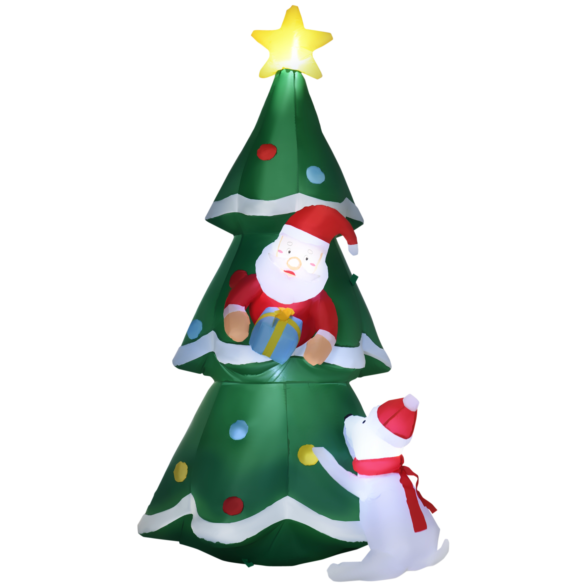 Φουσκωτό Χριστουγεννιάτικο Δέντρο Outsunny με Άγιο Βασίλη και κουτάβι