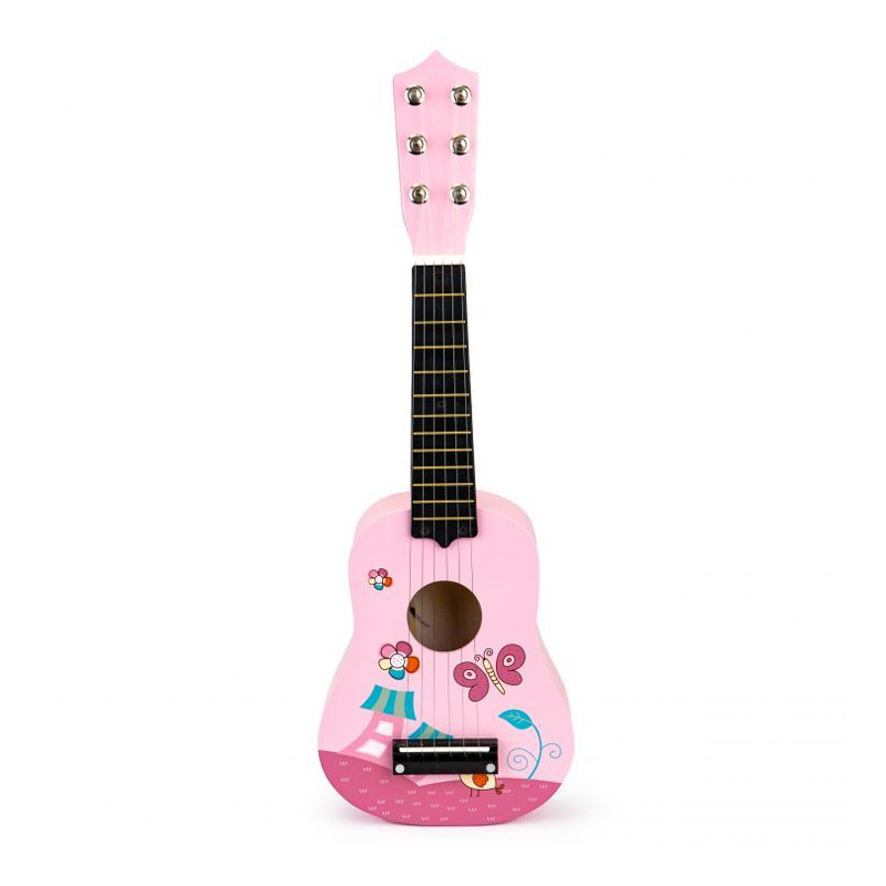 Ακουστική Παιδική Ξύλινη Κιθάρα με 6 Χορδές 17.5 x 5 x 53 cm Ecotoys FO18-Pink