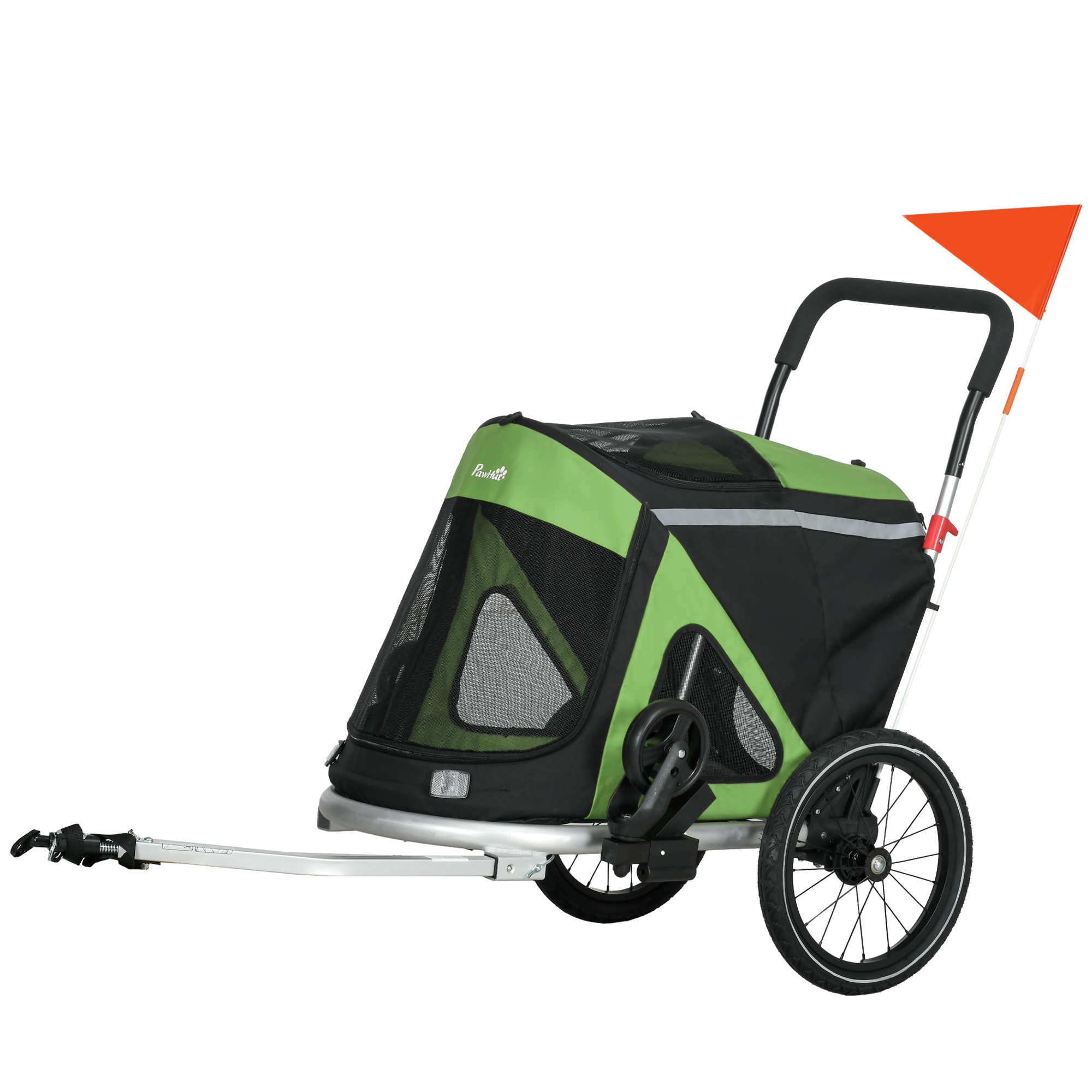 PawHut 2 σε 1 αναδιπλούμενο ρυμουλκούμενο ποδηλάτου και καρότσι σκύλου με ανακλαστήρες και σημαία