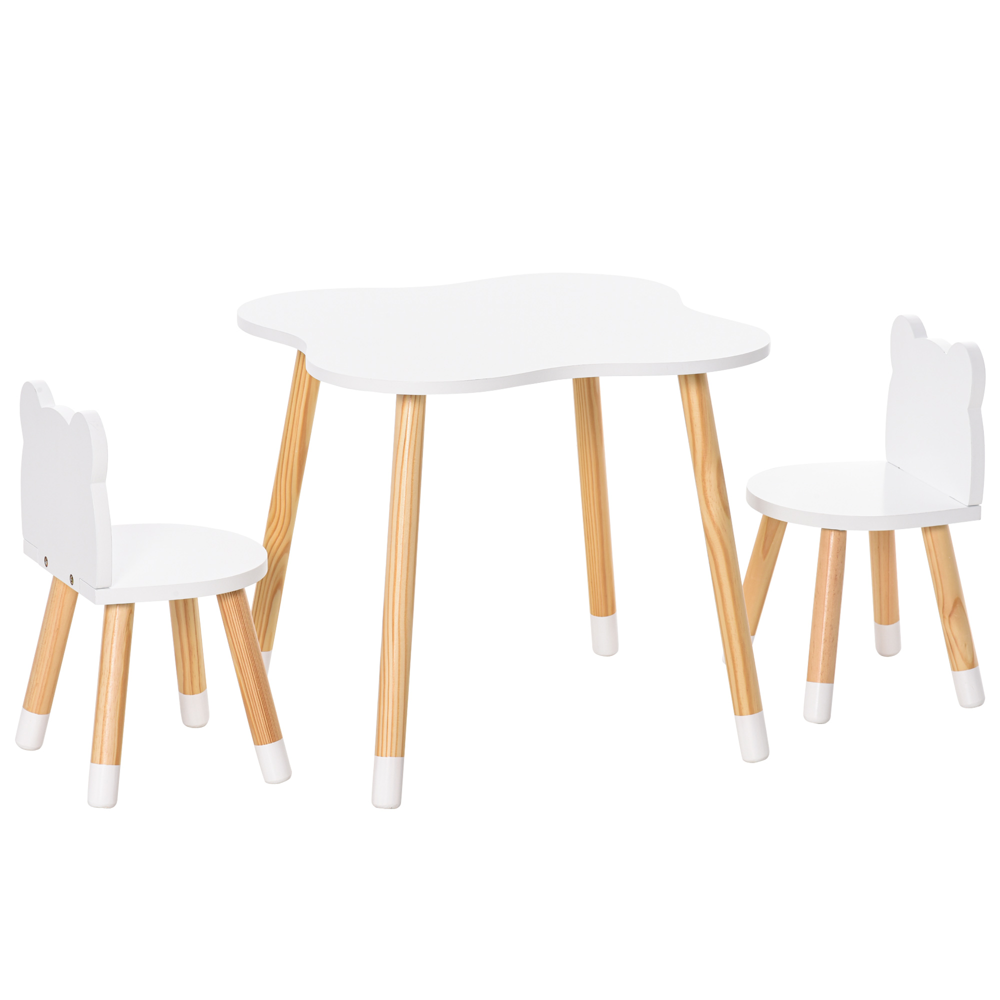 HOMCOM Σετ τραπέζι και 2 καρέκλες για παιδιά σε σχήμα ξύλινης αρκούδας