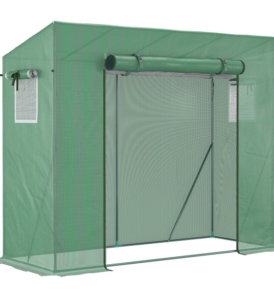 1t1flztTTnPnEjGvXogrBQxboa9C67zCwHxGrIjT Outsunny Garden Θερμοκήπιο PE και ατσάλι με 4 πασσάλους εδάφους, 2 παράθυρα και ενισχυμένο κάλυμμα, 200x77x148-169 cm 845-144V02GN - Image 1