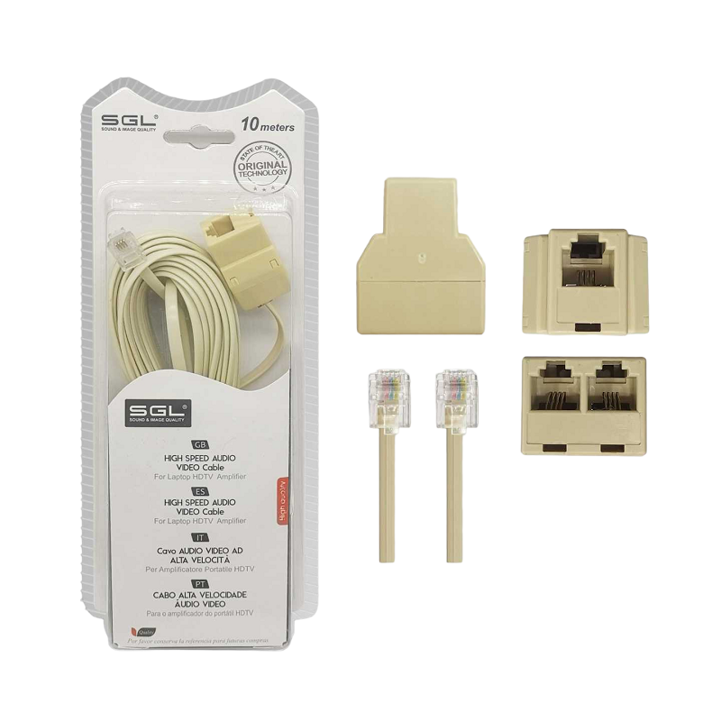 Καλώδιο γραμμής τηλεφώνου με διακλαδωτή - 6P4C1-2 - 10m - 097084 Καλώδιο γραμμής τηλεφώνου με διακλαδωτή - 6P4C1-2 - 10m - 097084