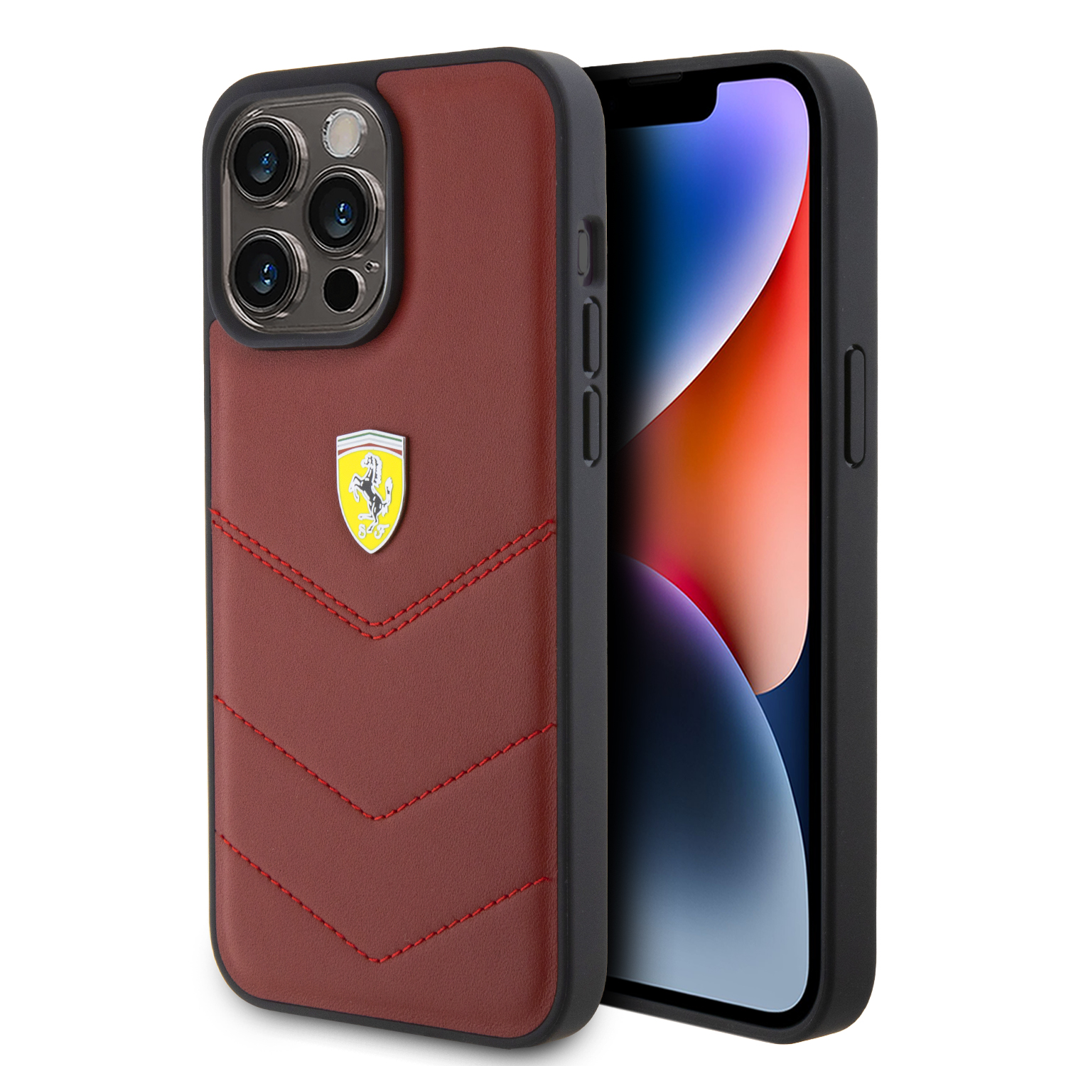 Ferrari Leather Stitched Lines – Θήκη προστασίας για iPhone 15 Pro Max (Red – FEHCP15XRDUR)