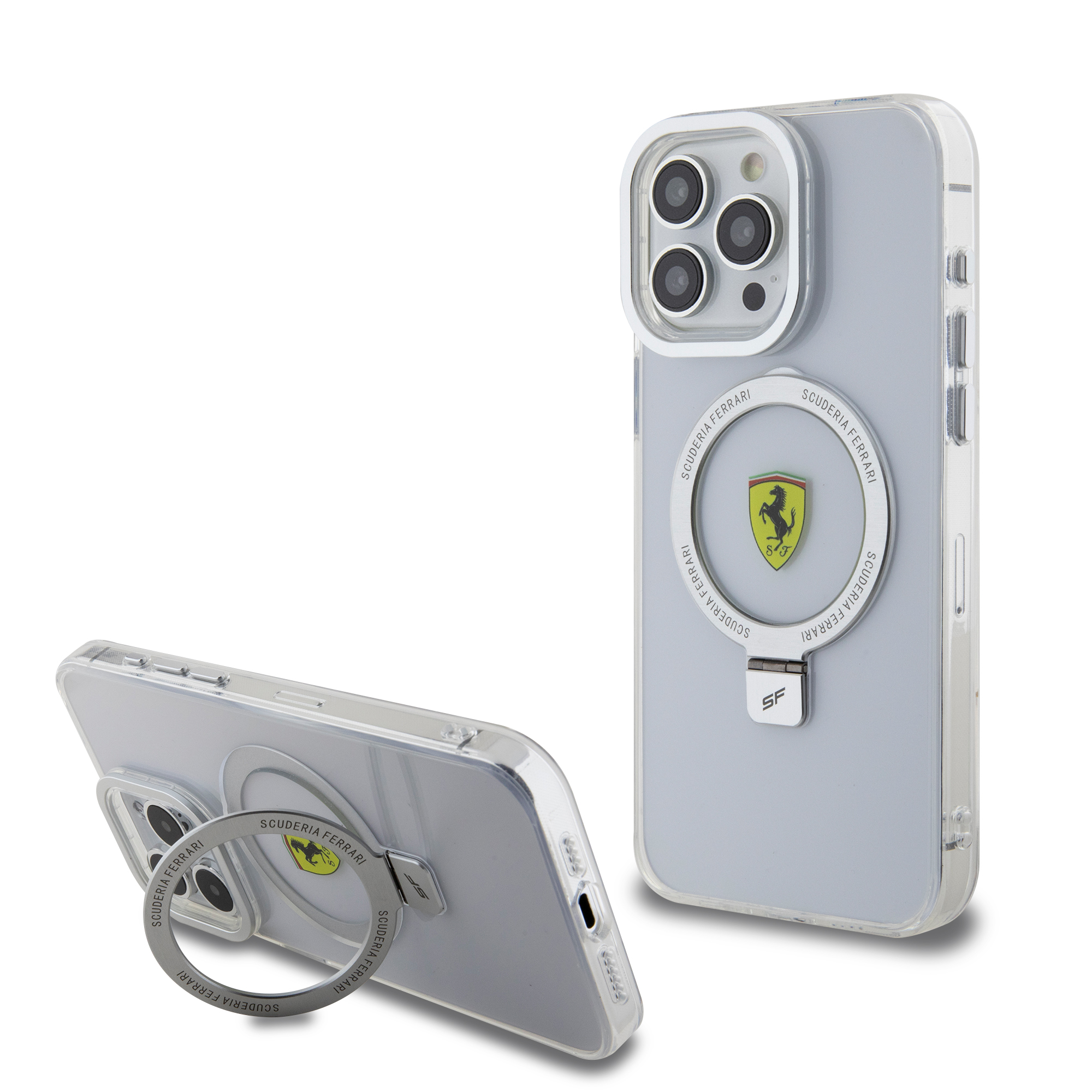 Ferrari Magsafe Ringstand Case – Θήκη προστασίας από σκληρό πλαστικό για iPhone 15 Pro Max (Silver – FEHMP15XUSCAS)