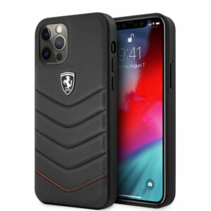 Ferrari "Off Track" Quilted Leather Case Θήκη προστασίας από γνήσιο καπιτονέ δέρμα – iPhone 12 Pro Max (Μαύρη/Quilted Leather/3D Logo)