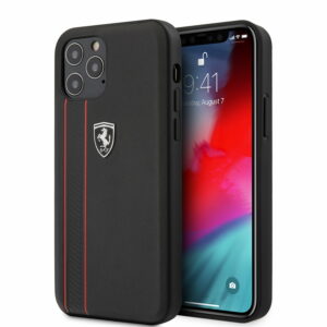 Ferrari "Off Track" Hard Leather Case with Embossed Stripes Θήκη προστασίας από γνήσιο δέρμα – iPhone 12 Pro Max (Μαύρη/Leather/3D Logo)