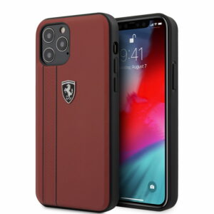 Ferrari "Off Track" Hard Leather Case with Embossed Stripes Θήκη προστασίας από γνήσιο δέρμα – iPhone 12 Pro Max (Κόκκινη/Leather/3D Logo)