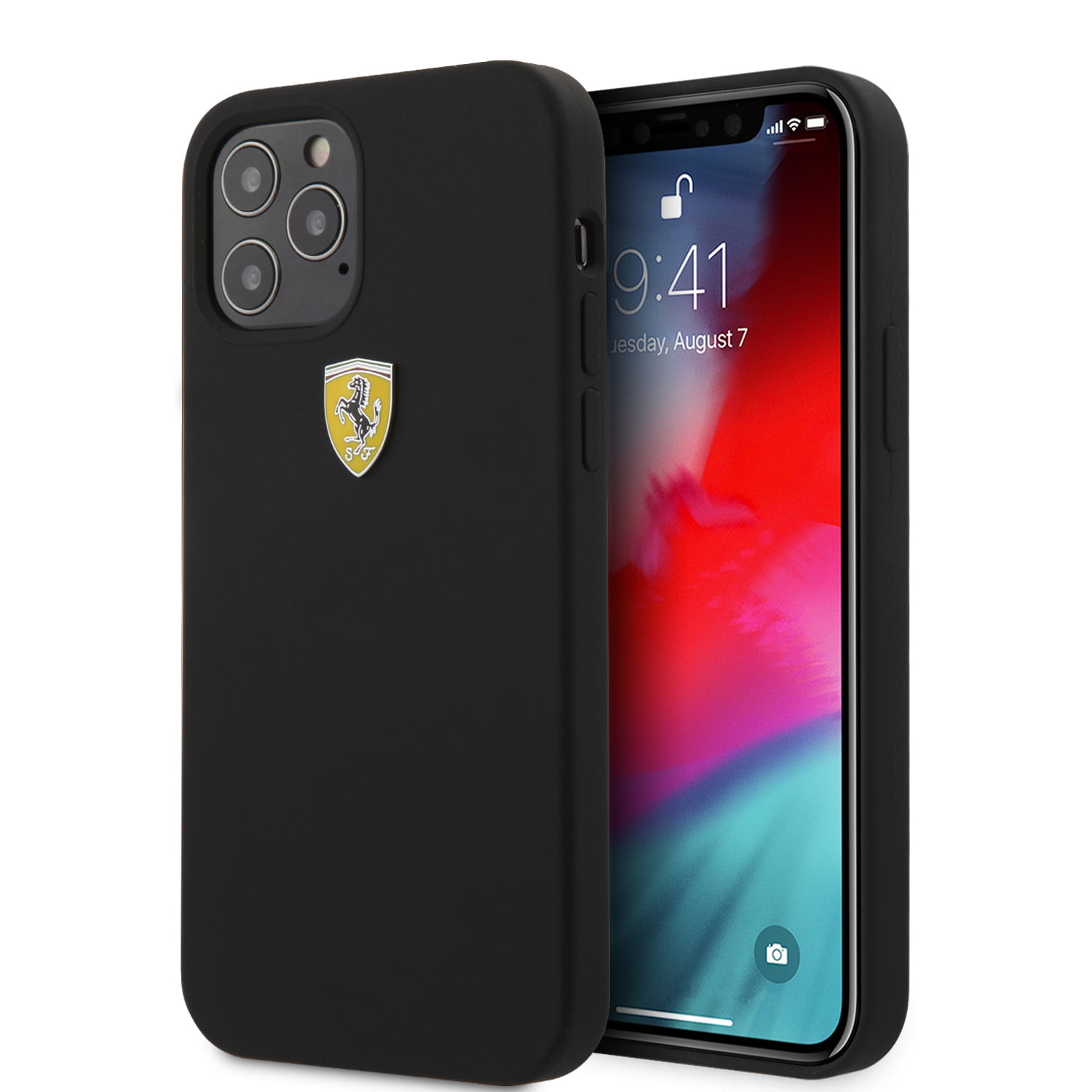 Ferrari "On Track" Liquid Silicone Case Θήκη προστασίας – iPhone 12 / iPhone 12 Pro (Μαύρη/3D Logo)