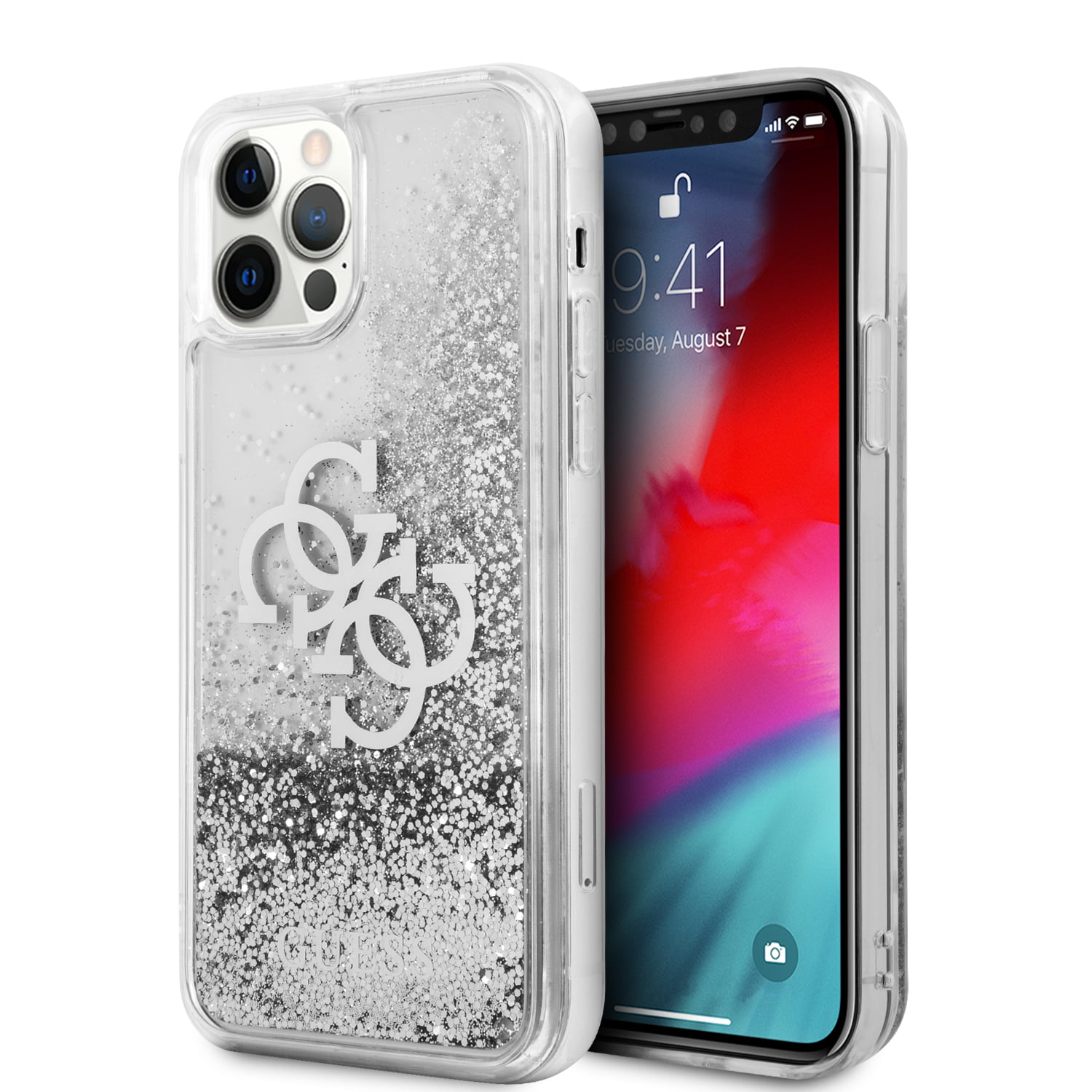 Guess "4G Logo Collection" Θήκη προστασίας – iPhone 12 / iPhone 12 Pro (Clear/Glitter Silver)