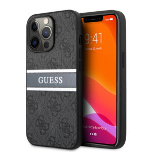 Guess "4G Logo Collection" Printed Stripe Θήκη προστασίας από δερματίνη – iPhone 13 Pro (Γκρι)