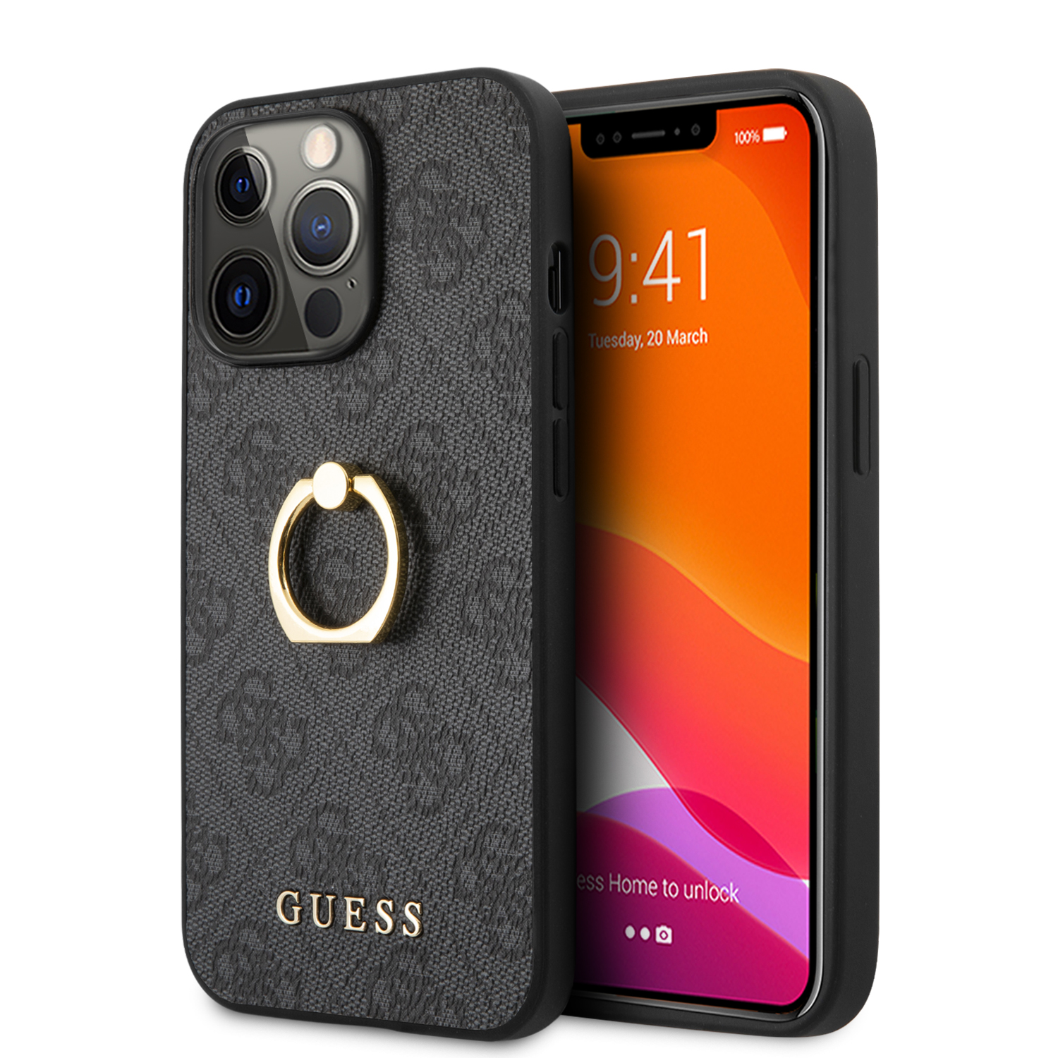 Guess "4G Logo Ring Collection" Hard Case PU Leather Θήκη προστασίας από δερματίνη – iPhone 13 Pro (Black)