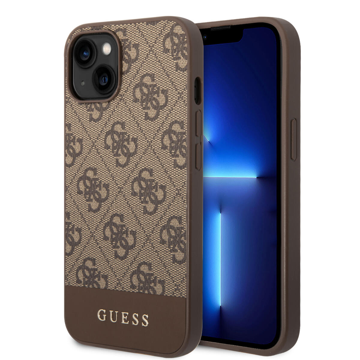 Guess "4G Logo Collection" Printed Stripe Θήκη προστασίας από δερματίνη – iPhone 14 Plus (Καφέ)