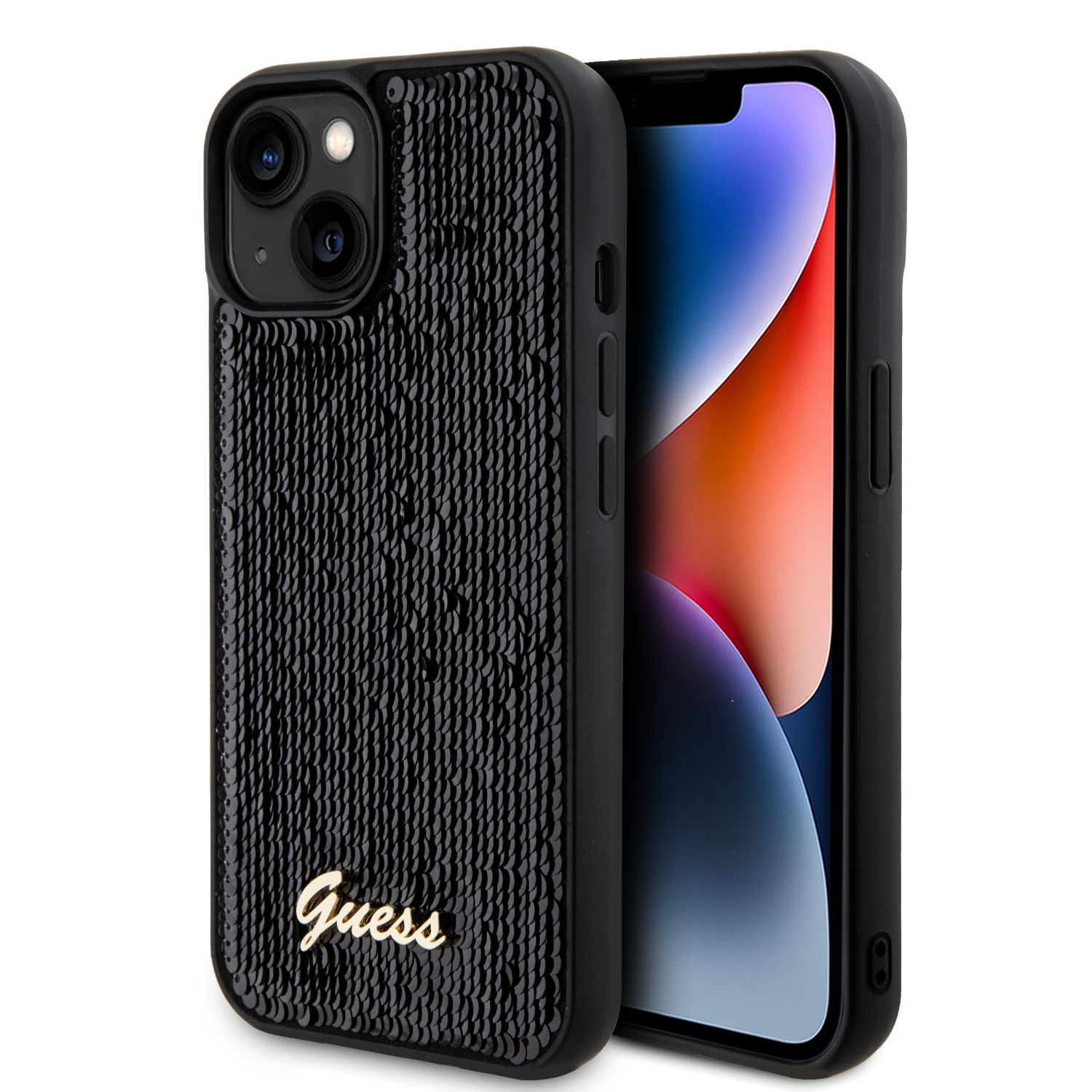 Guess "Sequin Script Metal" Hard Case iPhone 15 (Black – GUHCP15SPSFDGSK)