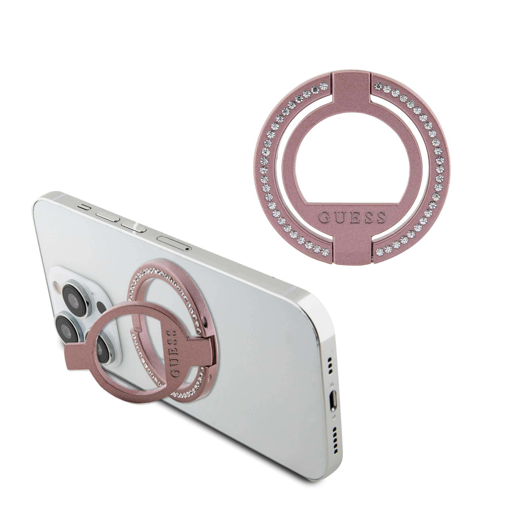 Guess Magsafe Ring Stand with Rhinestones Μοντέρνο Pop Holder για smartphone σε ροζ χρώμα με στρας
