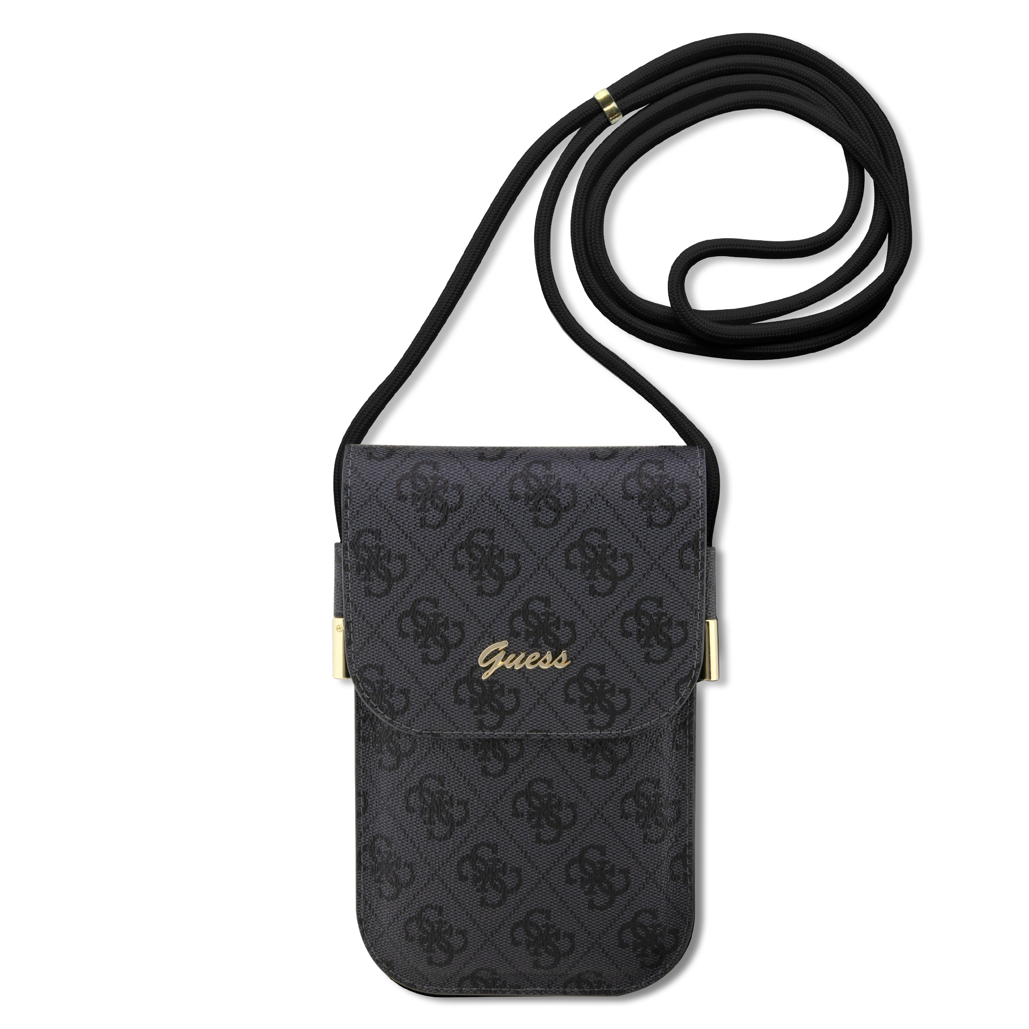 Guess “4G Logo Collection” Script Metal Logo Pouch with cord Τσαντάκι κατάλληλο για smartphone Small / Medium (170x95mm) με κορδονάκι (Black – GUOWBP4SNSK)