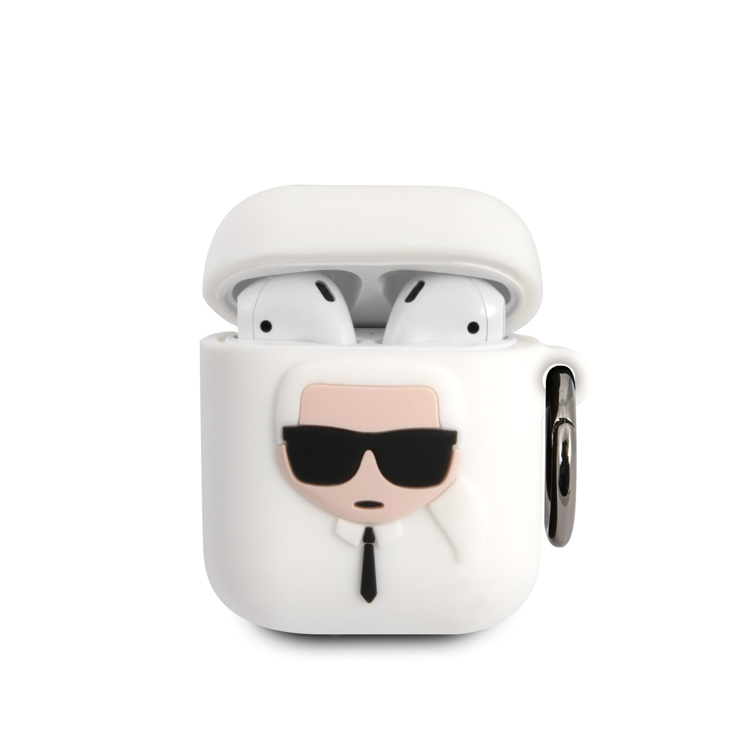 Karl Lagerfeld Embossed Logo Karl's Head Collection Θήκη προστασίας από σιλικόνη για Apple Airpods 1/2 (Λευκό - KLACCSILKHWH)