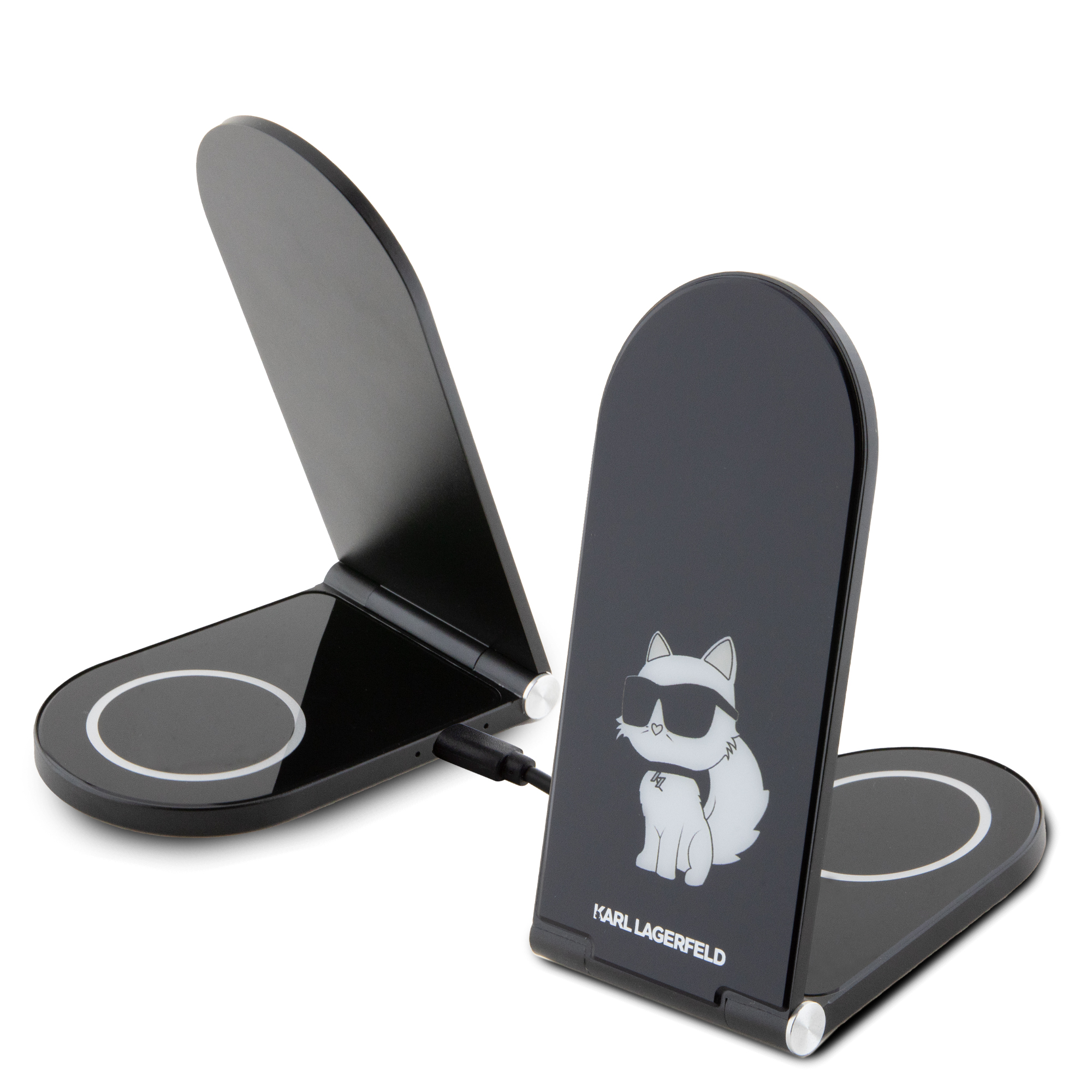 Karl Lagerfeld Choupette Wireless Magsafe Desk Charger Pad Μοντέρνος Διπλός Ασύρματος Φορτιστής Qi 15W για smartphone σε μαύρο