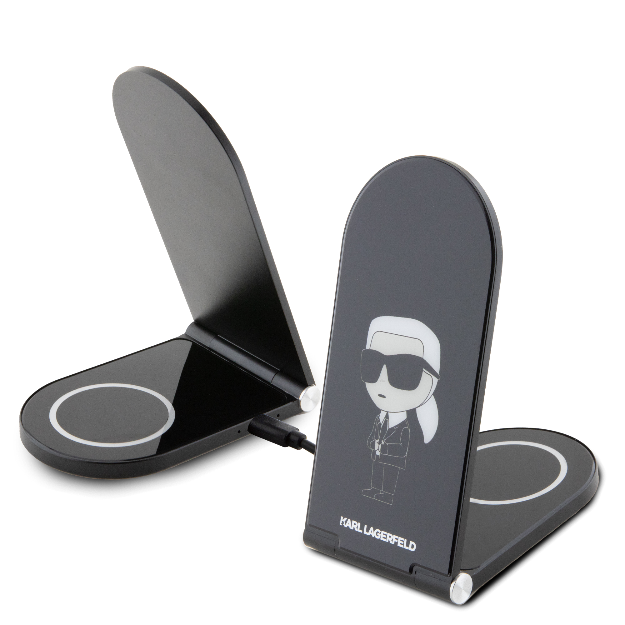 Karl Lagerfeld Ikonik Wireless Magsafe Desk Charger Pad Μοντέρνος Διπλός Ασύρματος Φορτιστής Qi 15W για smartphone σε μαύρο