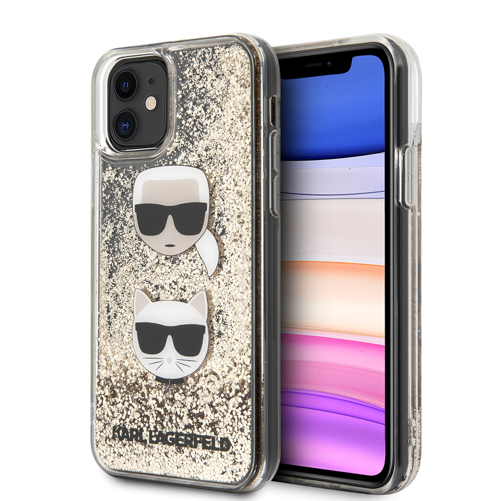 Karl Lagerfeld Liquid Glitter Case 2 Heads Θήκη προστασίας – iPhone 11 (Black/Glitter – Gold KLHCN61KCGLGO)