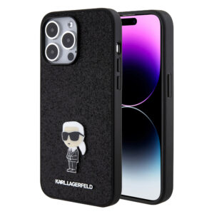 Karl Lagerfeld Ikonik Fixed Glitter Hard Case with Ikonik Metal Logo Θήκη προστασίας από σιλικόνη – iPhone 14 Pro Max (Glitter Black - KLHCP14XGKNPSK)