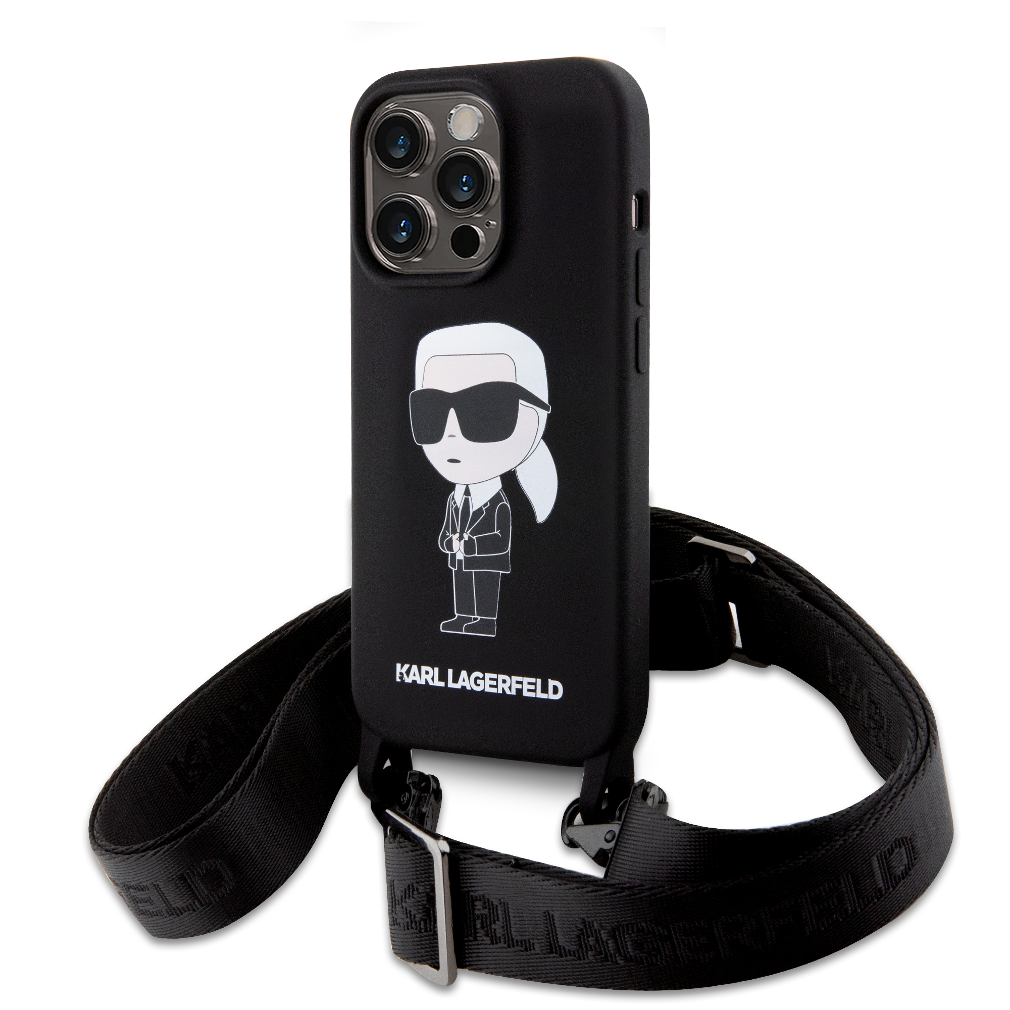 Karl Lagerfeld Crossbody NFT Cardslot Ikonik Saffiano Hard Case Karl and Choupette Θήκη προστασίας από δερματίνη με λουράκι – iPhone 15 Pro (Μαύρο - KLHCP15LSCBSKNK)