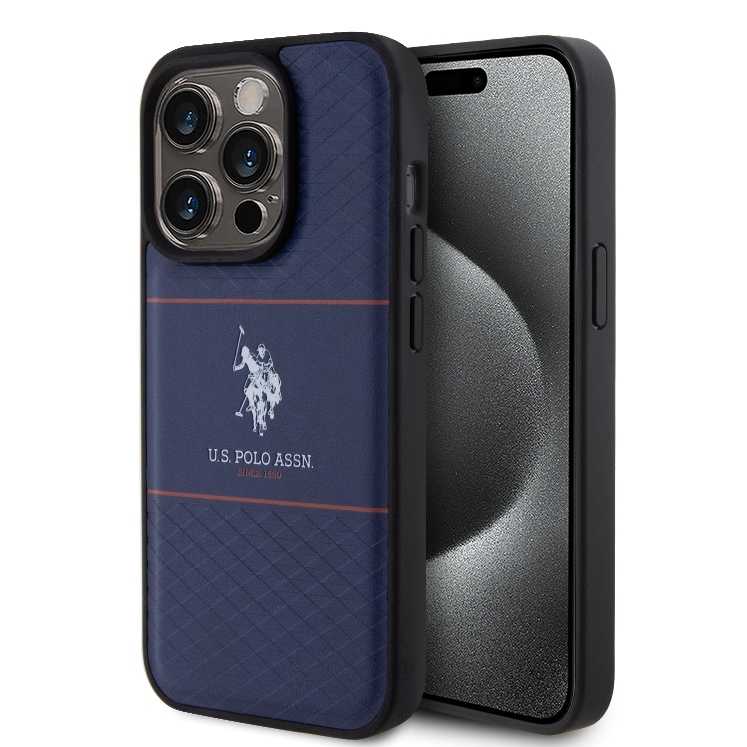 U.S. Polo Assn. HC PU Pattern Stripe – Θήκη προστασίας από σιλικόνη iPhone 15 Pro(Navy – USHCP15LPTRV)