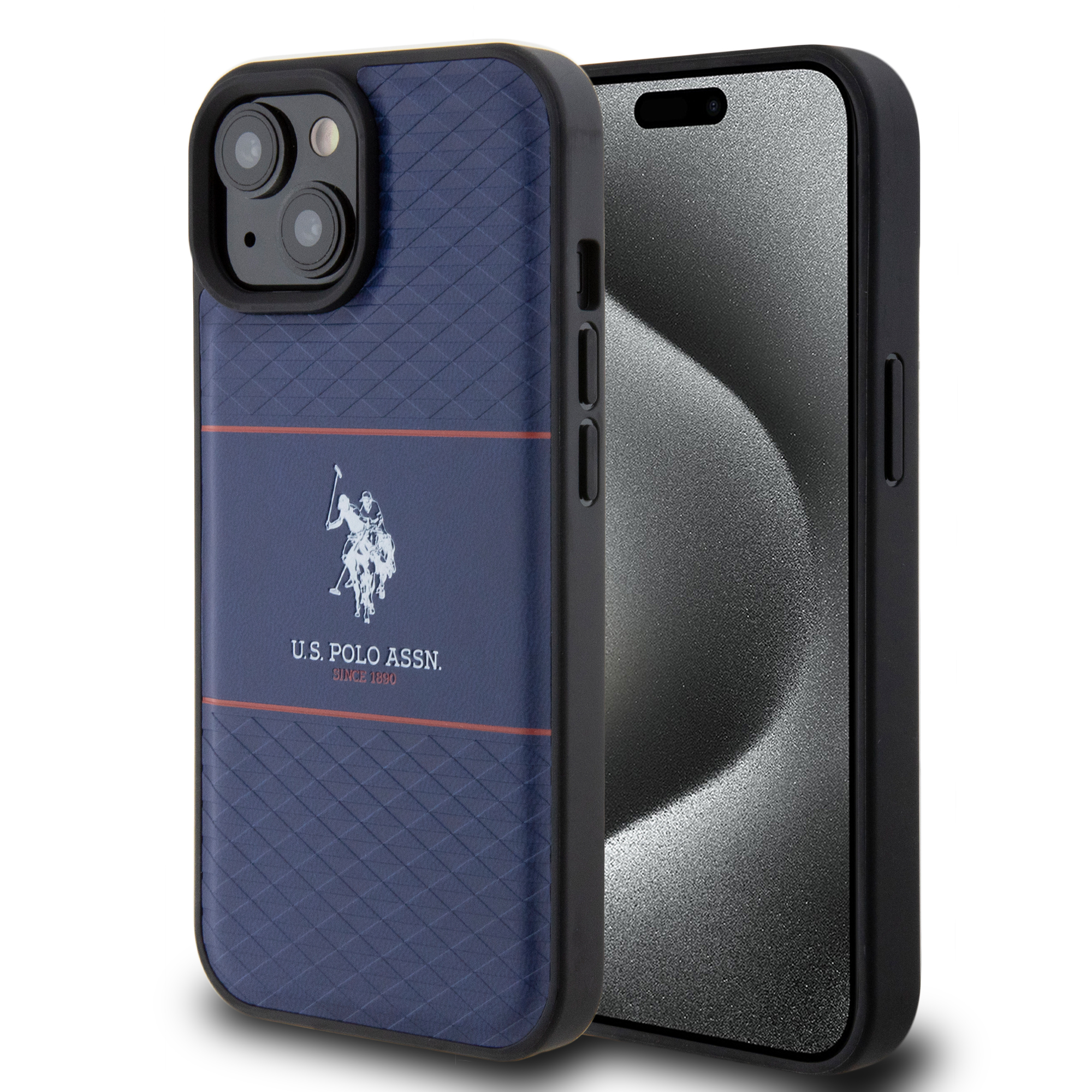 U.S. Polo Assn. HC PU Pattern Stripe – Θήκη προστασίας από σιλικόνη iPhone 15 (Navy – USHCP15SPTRV)