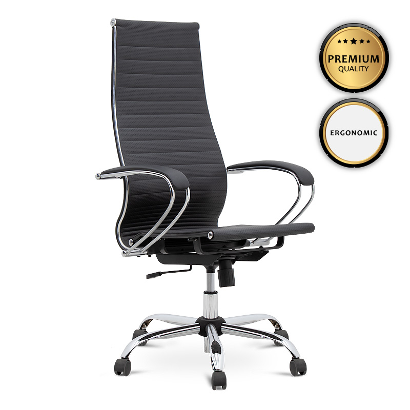 Καρέκλα γραφείου εργονομική Francy Megapap από τεχνόδερμα χρώμα μαύρο 66